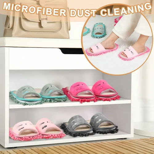 Vista 5 de Wesiti 4 pares de pantuflas lavables de microfibra divertidas, zapatos de limpieza de piso para mujer, para el hogar