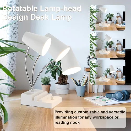 Vista 6 de LALISU Lámpara de escritorio de estudio con carga USB y luz nocturna tipo C, lámpara de mesa LED de cuello de cisne con atenuación continua, lámpara