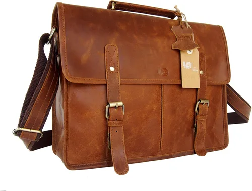 Vista 4 de Leftover Studio - Bolso bandolera para ordenador portátil de piel con aspecto retro, marrón