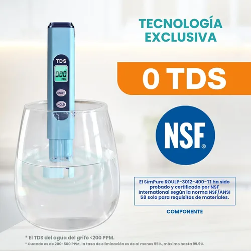 Vista 2 de SimPure Sistema de ósmosis inversa sin tanque T1-400UV con UV, certificado NSF/ANSI 58, sistema de filtro de agua RO para debajo del fregadero 400
