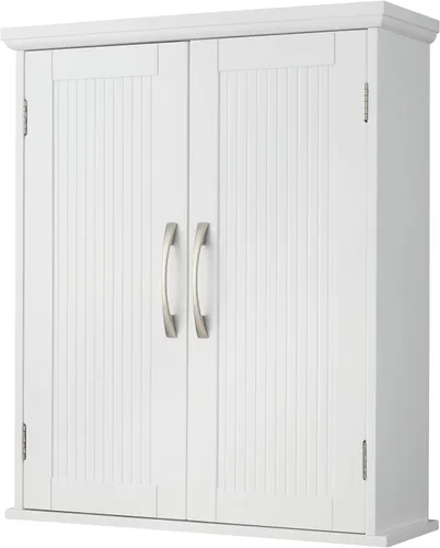 Vista 8 de Teamson Home Windsor - Gabinete de parede removível para sobre el inodoro con 1 estante fijo y 1 estante ajustable, 3 espacios de almacenamiento, 2
