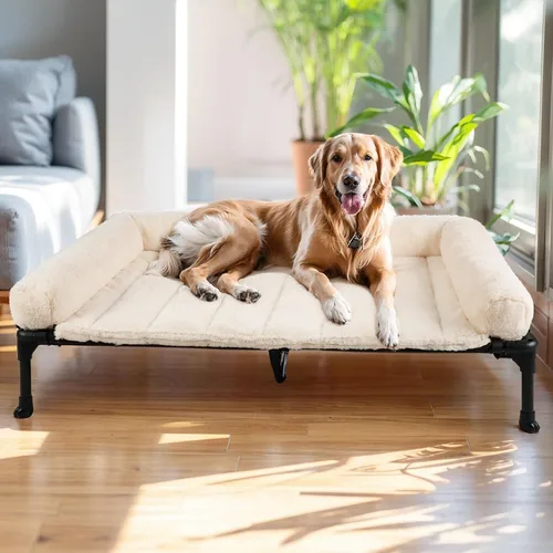 Vista 13 de Veehoo - Camas elevadas para perros de tamaño mediano con cojín de felpa esponjosa Orthopedic Raised Dog Beds for Indoor Outdoor, Soft Pet Sofa