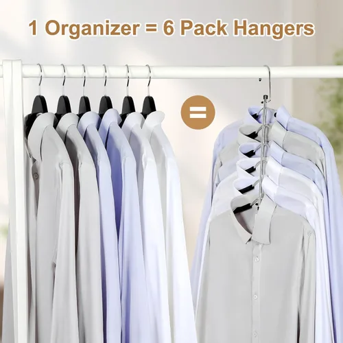 Vista 4 de TOPIA HANGER Percha para Ropa que Ahorra Espacio, Perchas de 6 Niveles para Camisas y Abrigos que Ahorran Espacio Sin Protuberancia en los Hombros