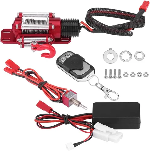 Vista 2 de Cabrestante de coche a control remoto, 1/10 escala RC modelo vehículo oruga accesorio de coche cabrestante de metal con control remoto