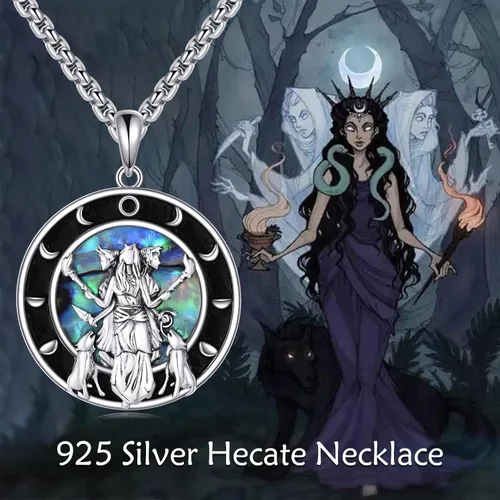 Vista 6 de Moon Phase Goddess Necklace for Women Sterling Silver Abalone Shell Celtic Jewelry