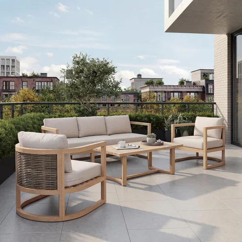 Vista 17 de Merax - Mesa de café redonda de madera de acacia para patio al aire libre, para jardín, balcón, acabado gris