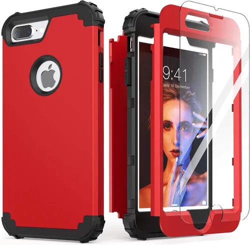Vista 11 de IDweel Funda para iPhone 8 Plus, Funda para iPhone 7 Plus con Protector de Pantalla de Vidrio Templado, 3 en 1 Resistente a Golpes Delgada Híbrida