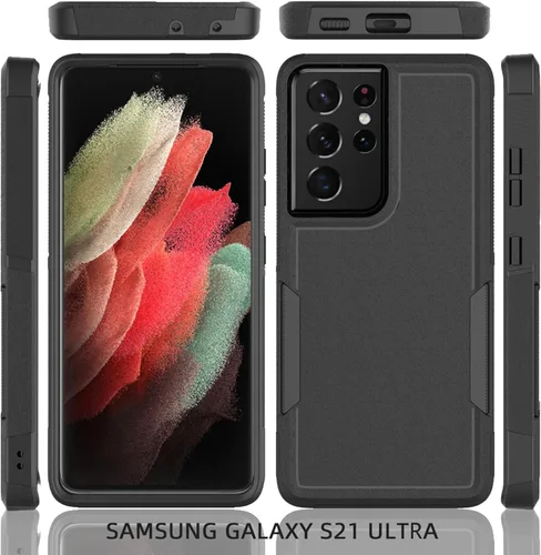 Vista 9 de Funda para Samsung Galaxy S21 Ultra: funda protectora de doble capa resistente para teléfono celular, a prueba de golpes, con protector de pantalla