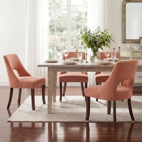 Vista 24 de UVV Juego de 2 sillas de comedor de madera, sillas de comedor modernas de mediados de siglo tapizadas en tela para cocina y comedor, silla de cena