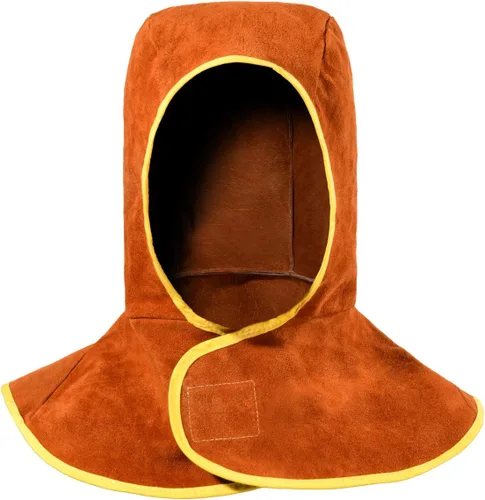 Vista 2 de Capucha de Soldadura de Cuero - Capucha de Cuero de Vaina Dividida para Soldadores con Cubierta de Cuello y Hombro - Protección Completa