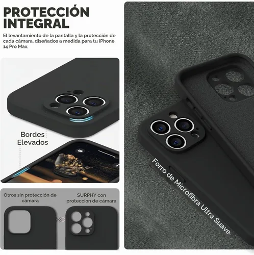 Vista 4 de SURPHY Funda diseñada para iPhone 14 Pro Max con protector de pantalla, (con protección de cámara y forro de microfibra suave), funda de silicona