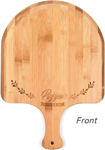 Vista 8 de Cáscara de pizza de bambú prémium de 12 pulgadas con mango Pala de pizza de madera, tabla de cortar para frutas, verduras, queso, pan