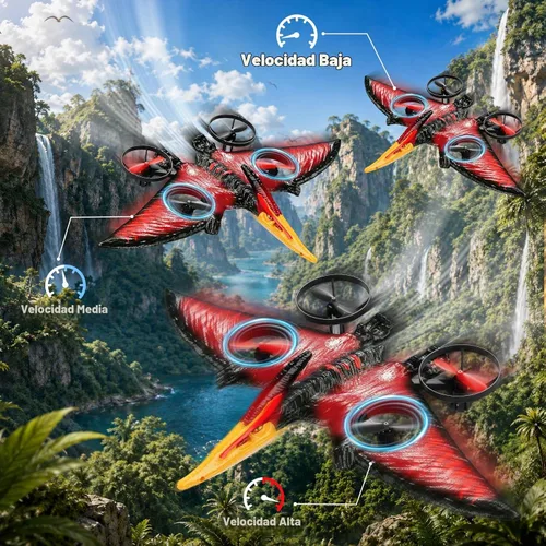 Vista 3 de Dinosaurio de avión de control remoto para niños, juguetes de espuma RC Rojo