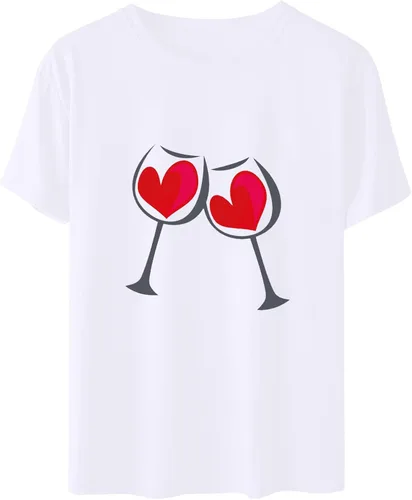 Vista 5 de Camiseta corta casual para mujer, diseño de corazón y corazón con estampado de vino, para el día de San Valentín, a la moda, ajuste holgado, cuello