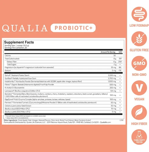 Vista 2 de Qualia Probiotic - 28 probióticos de esporas respaldados por la ciencia, prebióticos y posbióticos. Apoyo total intestinal. Alivia las molestias