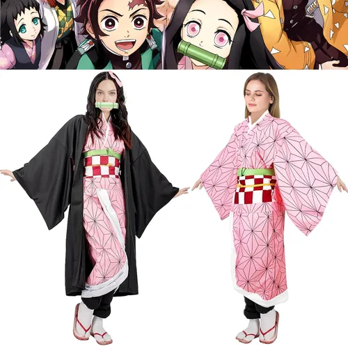 Vista 2 de Kitimi Kamado Anime Cosplay Costume Kimono Outfit, Anime Costume Adult Halloween Costume, Halloween Costume for Women Men