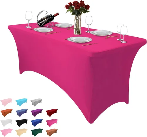 Vista 20 de Paquete de 2 manteles rectangulares de 4 pies para manteles rectangulares color gris azulado, elásticos, manteles de elastano para eventos