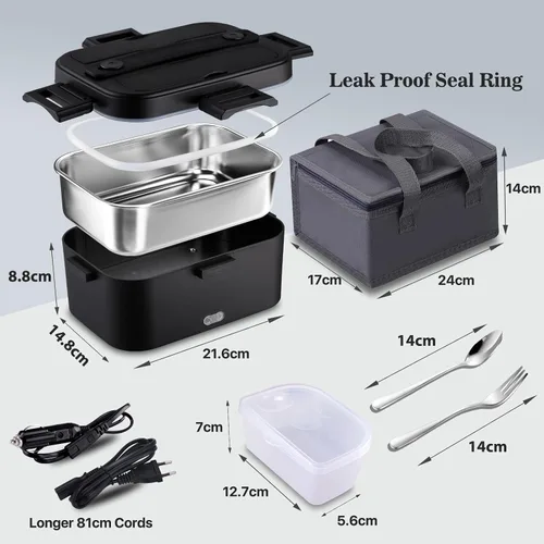 Vista 3 de Fiambrera eléctrica, calentador de alimentos de 100 W, lonchera térmica rápida para adultos, lonchera de calefacción portátil de 1.8 L, 12/24 V/110