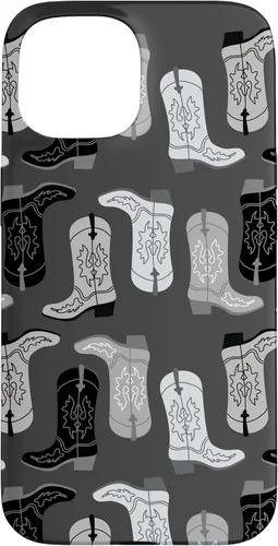 Vista 6 de Cowboy Boot Illustration Preppy Western in Black and White Case for iPhone 17