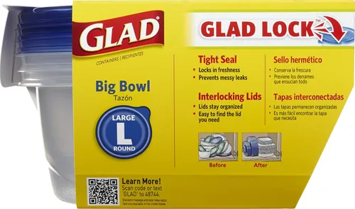 Vista 2 de Glad GladWare - Recipientes de almacenamiento de alimentos con tapas, grandes recipientes de plástico redondos sin BPA para sopas, ensaladas