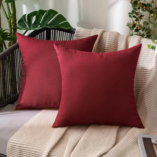 Vista 27 de MIULEE - Paquete de 2 fundas de almohada decorativas para exteriores, impermeables, sólidas, de imitación de lino, para jardín, casa de campo, Azul