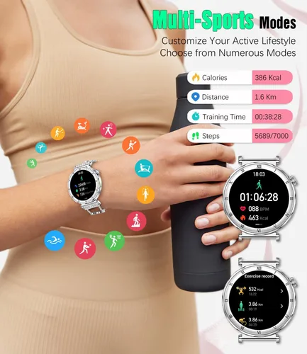 Vista 5 de Reloj inteligente para mujer, pantalla AMOLED HD de 1.19 pulgadas, reloj inteligente para mujer, rastreador de actividad física con monitor