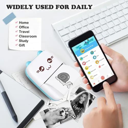 Vista 7 de Impresora de calcomanías, impresora térmica Bluetooth sin tinta con 10 rollos de papel, fabricante de calcomanías, cápsula de impresión, impresoras
