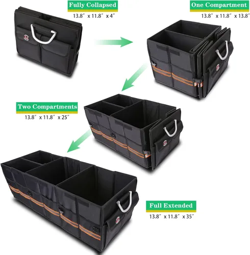 Vista 5 de Organizador de maletero, organizador de carga, almacenamiento de maletero, impermeable, plegable, duradero, múltiples compartimentos