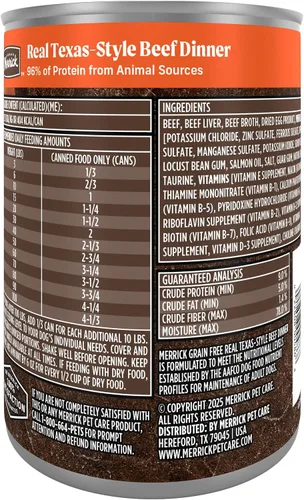 Vista 11 de Merrick Alimento enlatado natural y de primera calidad sin granos, receta húmeda suave y saludable, cena de carne de res real de Texas