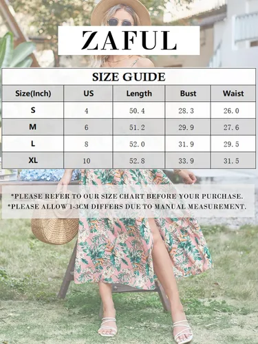 Vista 8 de Vestido de verano para mujer, diseño de hojas tropicales, lazo frontal, tirantes delgados, cintura fruncida, corte acampanado, maxi vestido