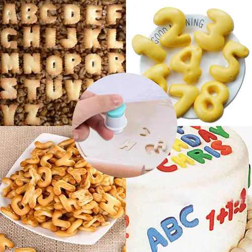 Vista 4 de BENBO - Juego de moldes para tartas con números de letras del alfabeto, 36 piezas para fondant, azúcar, manualidades, sello de galletas, impresión
