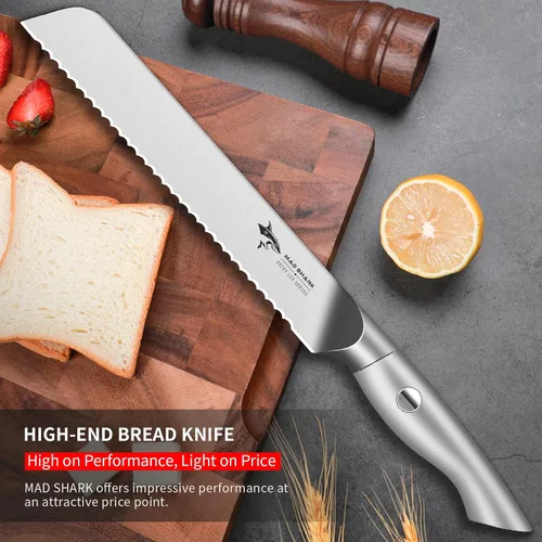Vista 4 de MAD SHARK Cuchillo de pan de 8 pulgadas, hoja afilada de acero alemán de molibdeno y vanadio, cuchillo de pan dentado profesional para pan casero