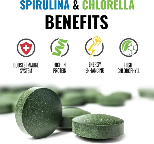 Vista 2 de On Target Living Espirulina Chlorella orgánica Supergreens USDA Organic 1000 tabletas - 250 g (8.8 oz) Vegano Apoyo inmunológico