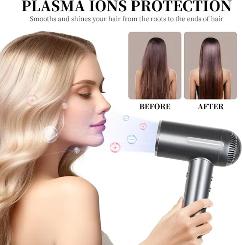 Vista 4 de Secador de pelo, secador iónico de alta velocidad de 1600 W con difusor, secador de pelo de plasma con modo facial (blanco)