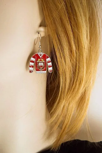 Vista 5 de Tacky Reindeer Ugly Christmas Sweater Pendientes de metal con alambre de oreja en tono plateado