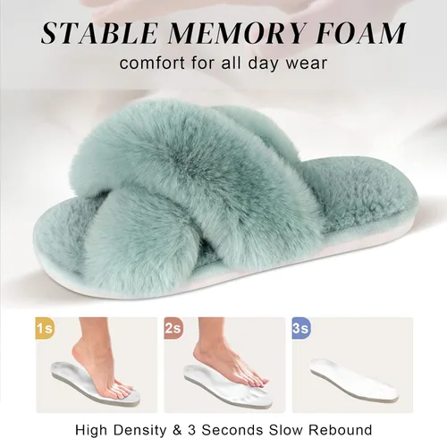 Vista 3 de Parlovable Women's Cross Band Slippers Fuzzy Soft House Slippers Plush Furry Warm Cozy Open Toe Fluffy Home Shoes Comfy Indoor Outdoor Slip On