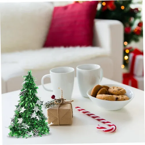 Vista 5 de Lindo mini árbol de Navidad modelo 2pcs árbol de oropel para decoración del hogar adorno de mesa