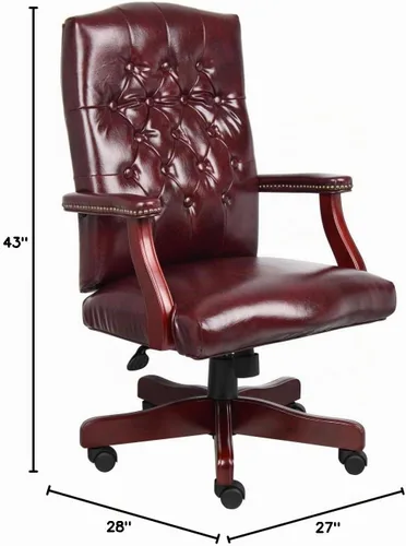 Vista 3 de Boss Office Products Silla clásica ejecutiva Caressoft con acabado de caoba en Borgoña, respaldo alto (B905-BY)