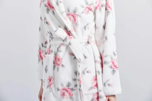 Vista 3 de Loungees Acogedor estampado de hoyuelos de forro polar con cuello de chal