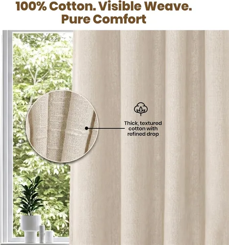 Vista 4 de LFH Home Natural Cotton Rich Curtains For Living Room Light Filtering Window Panels with Rod Pocket Back Tab Farmhouse Curtain for Bedroom or Easy