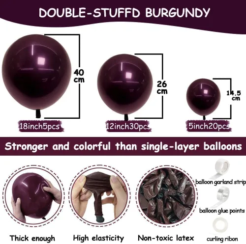 Vista 3 de Globos Burdeos Doble Relleno Morado Oscuro Ciruela Malva Guirnalda de Globos Granate Magenta Globos de Látex para Cumpleaños Despedida de Soltera