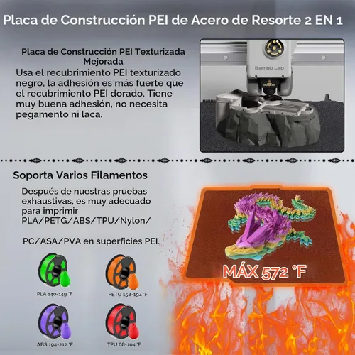 Vista 5 de IdeaFormer-3D Placa de construcción de doble cara negra PEI para Bambu Lab X1/X1C/X1E/P1P/P1S/P2S/A1, lámina de acero para muelles flexible