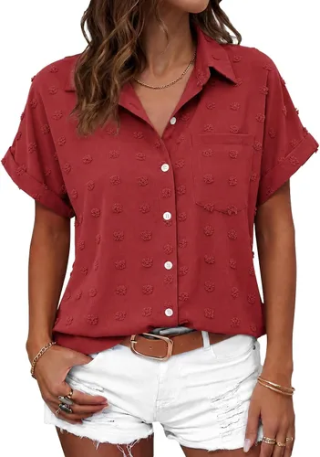 Vista 34 de Beautife Camisas con botones para mujer, blusas de manga corta Albaricoque