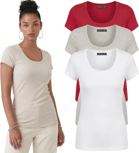 Vista 101 de Emmalise - Camiseta de manga corta para mujer, cuello redondo, estilo básico, pack de valor, tallas junior y grandes