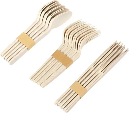 Vista 4 de Juego de cubiertos biodegradables de maíz, paquete de 120 cubiertos desechables, plástico de almidón de maíz compostable resistente para el hogar
