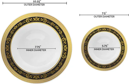 Vista 2 de Elegantes platos de plástico desechables, 240 unidades, 120 platos de cena resistentes, 120 platos de ensalada de postre, color blanco con borde