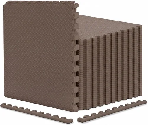 Vista 29 de Tangkula Alfombrillas de ejercicio de 12 azulejos con borde, tapetes protectores de espuma EVA antideslizantes, tapetes elásticos de juego