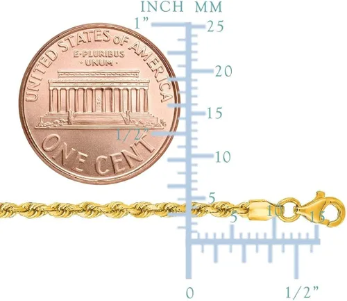 Vista 2 de 10K SOLID Yellow Gold 225mm thick Shiny Diamond-Cut Solid Rope Chain Necklace for Pendants and Charms with Lobster-Claw Clasp Mens and womens Rope