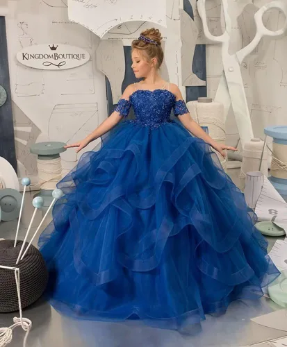 Vista 5 de MGHDZL Vestido de tul para niña, con apliques, vestidos de desfile para niñas, vestidos de niña de flores para boda, vestido de fiesta de princesa