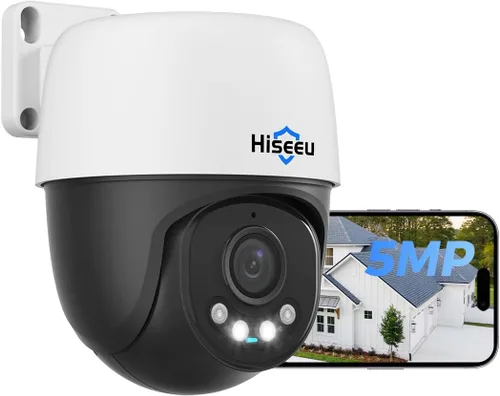 Vista 9 de Hiseeu Seguimiento automático + audio de 2 vías: cámara de seguridad con cable PoE de 5MP para exteriores, PTZ 300° Pan 90 Tilt Digital Zoom